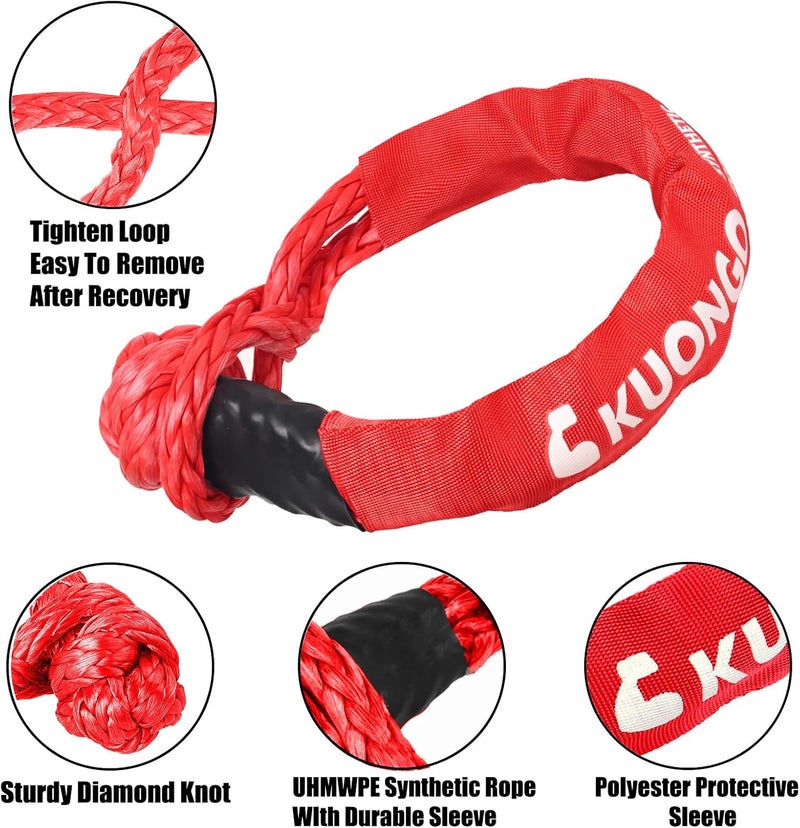 KUONGO Soft Shackle 1/2"x24" Recovery Snatch Ring, Synthetic Soft Shackle Recovery Rope 45000lbs Breaking Strength Winch Snatch Block Towing Ring 46000lbs, for Truck ATV UTV SUVs Off-Road Vehicel Red - Image 2